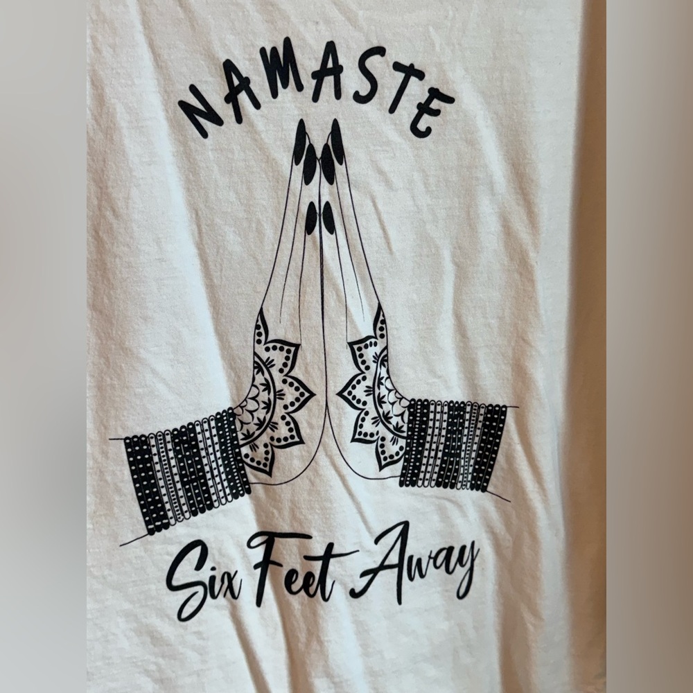 Oversized White 'Namaste Six Feet Away' Graphic Tee! - Picture 2 of 3